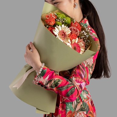 Букет из хризантем и гербер "Lime" - фото 2