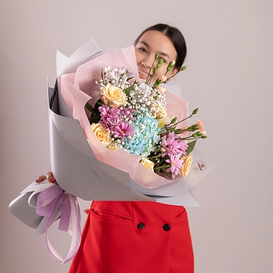 Букет из гортензии и роз "Аяла" - фото 2