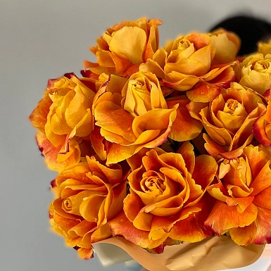25 оранжевых сортовых Голландских роз в коробке - фото 5