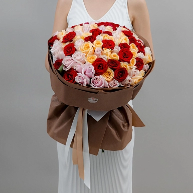 Букет из 101 яркой микс розы 50 см "Тянь-Шань" - фото 2