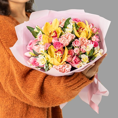 Букет из роз и орхидей "Сладкая вата" - фото 2