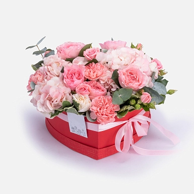 Коробка из гортензии и садовых роз "О любви" фото