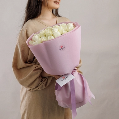 Букет из 25 белых роз 50 см "Тянь-Шань" - фото 2