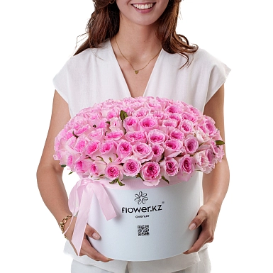 Коробка из 101 розовой розы "Тянь-Шань" - фото 3