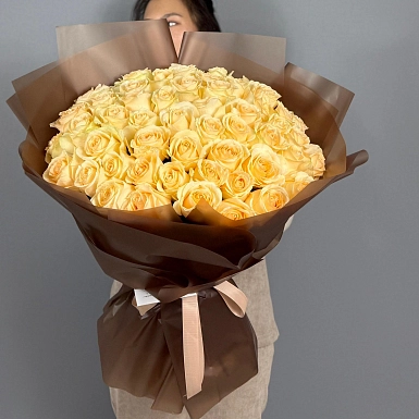 Букет из 51 кремовой розы 70 см "Тянь-Шань" - фото 3