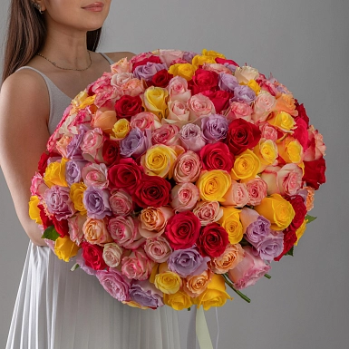 Букет из 151 разноцветной розы 50 см - фото 3
