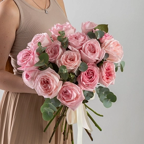 Букет из 15 пионовидных роз "Pink O'hara"