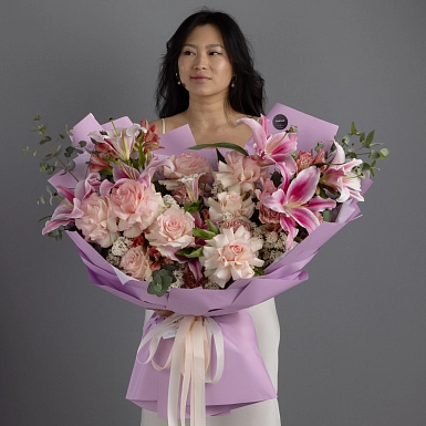 Букет из роз и лилий "Румянец" - фото 2