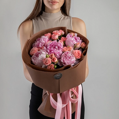 Букет с пионами "Клубничное эскимо" - фото 3