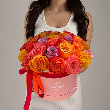 35 микс Голландских роз в розовой коробке - фото 1