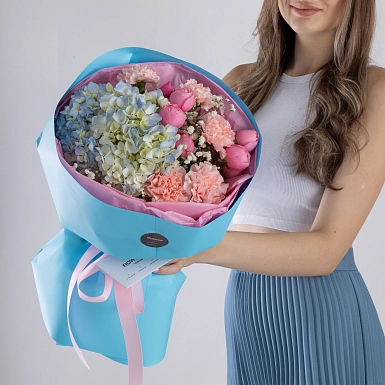 Букет с гортензией "Леденец" фото