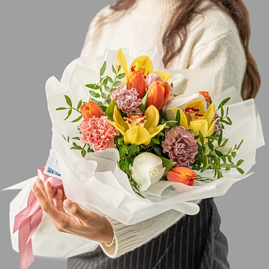 Букет из роз и орхидей "Золотая пора" - фото 2