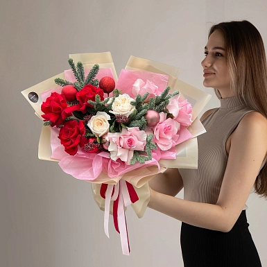 Зимний букет из роз и нобилиса "Аннабель" - фото 2