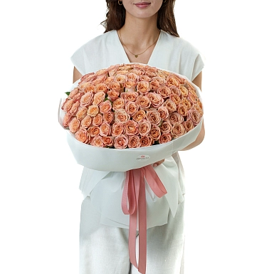 Букет из 101 капучино розы 50 см "Тянь-Шань" - фото 2