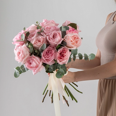 Букет из 15 пионовидных роз "Pink O'hara" - фото 2