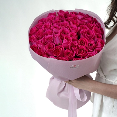 Букет из 51 малиновой розы 50 см "Тянь-Шань" - фото 1