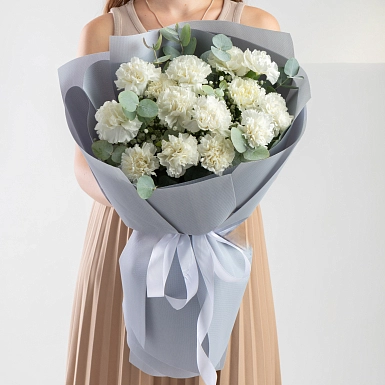 Букет из белых гвоздик "Снежки" - фото 2