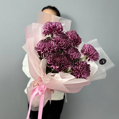 Букет из 9 бордовых хризантем - фото 2