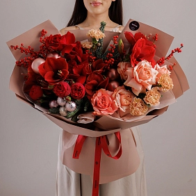 Зимний букет с амариллисами "Кымбат"