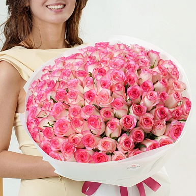Букет из 101 нежно-розовой розы 50 см "Тянь-Шань" - фото 2